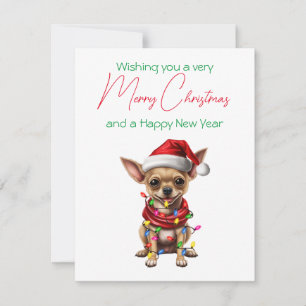 Festiva Navidades: Perro con tarjeta de vacaciones en el G