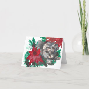 Festiva Navidades Poinsettia Puppy Diseñado Tarjeta plegad