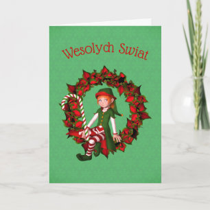 Festiva Navidades Polacos Cuelgan A Elf Con Tarjeta De Vac