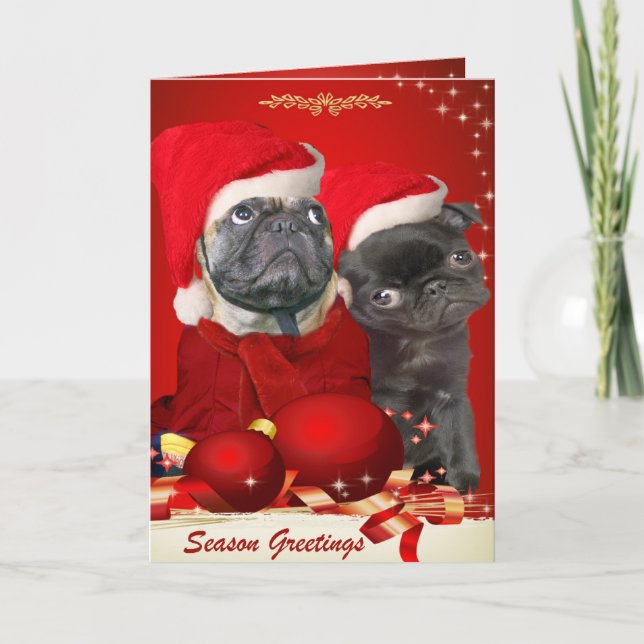 Festiva Navidades Pug Pals Tarjeta de Saludo (Anverso)