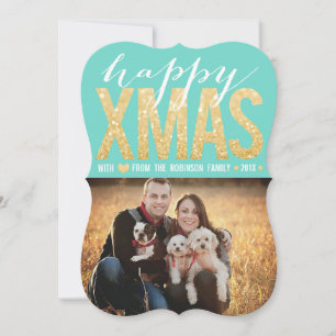 Festiva Navidades Purpurinas de oro Tarjeta plana fotográf