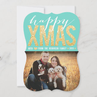 Festiva Navidades Purpurinas de oro Tarjeta plana fotográf