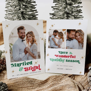 Festiva Navidades recién casados Tarjeta fotográfica Boho