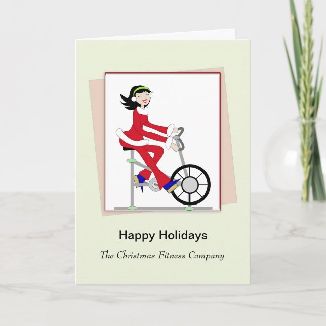 Festiva Navidades Retro Chica-Ejercicio Bicicleta Tarjeta  (Anverso)
