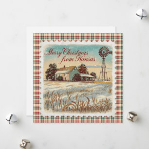 Festiva Navidades Retro En Tarjeta De Vacaciones De Kansas