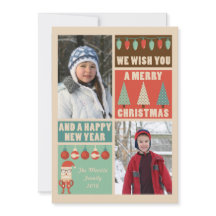 Navidades retro, tarjeta fotográfica de vacaciones