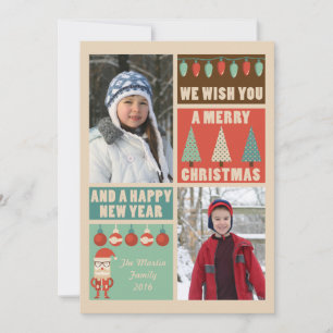 Festiva Navidades retro, tarjeta fotográfica de vacaciones