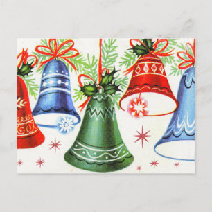 Festiva Navidades retro vintage campanas postal de vacacio