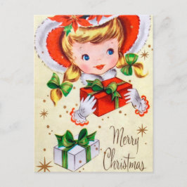 Festiva Navidades retro vintage chica postal de vacaciones