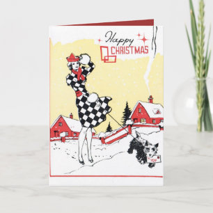 Festiva Navidades retro vintage dama añada tarjeta de text