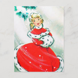 Festiva Navidades retro vintage dama postal de vacaciones