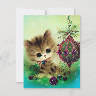 Festiva Navidades retro vintage gatos agregar tarjeta de m