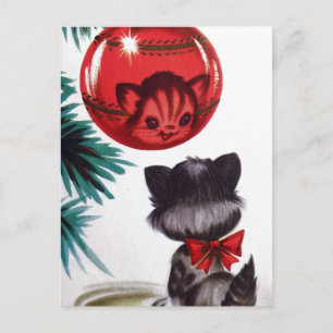 Festiva Navidades retro vintage postal del gato de vacacio