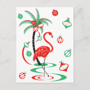 Festiva Navidades rojos Flamingo Baubles retrato postal