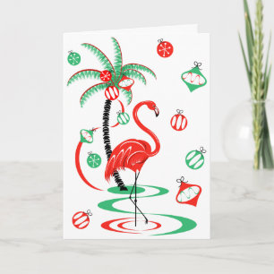 Festiva Navidades rojos Flamingo Baubles Tarjeta de saludo