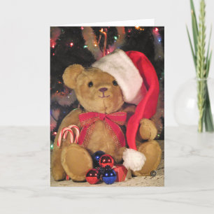 Festiva Navidades saludando al oso de Teddy con tarjeta en
