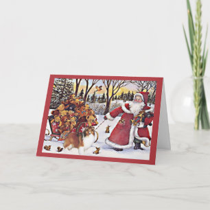 Festiva Navidades Sheltie Tarjeta Santa Bears En Sleigh