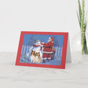 Festiva Navidades Sheltie Tarjeta Santa y Snowman