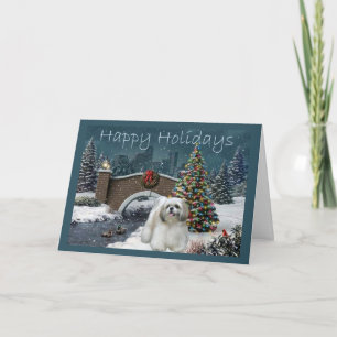 Festiva Navidades Shih Tzu con tarjeta por la noche