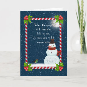 Festiva Navidades Snowman con tarjeta de vacaciones Snowfl