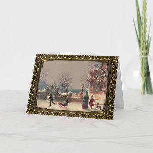 Festiva Navidades Snowy enmarcados - Tarjeta de época