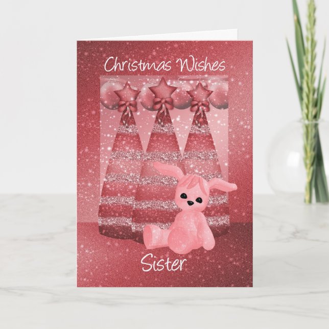 Festiva Navidades Sparkle Sor Tarjeta de Saludo Dusky Pink (Anverso)