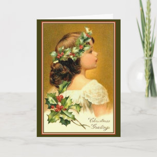 Festiva Navidades Tarjeta al joven Chica Vintage