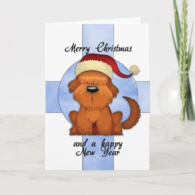 Festiva Navidades Tarjeta Con Perro Cuto En Gorra De Vacac (Anverso)