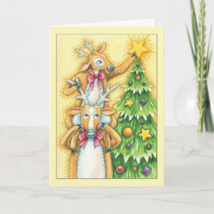 Festiva Navidades Tarjeta Con Un Corto Par De Renos Ponien
