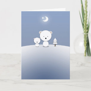 Festiva Navidades Tarjeta Kawaii Polar Bears Moon Star