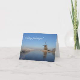 Festiva Navidades tarjeta paisaje invernal con molino de v