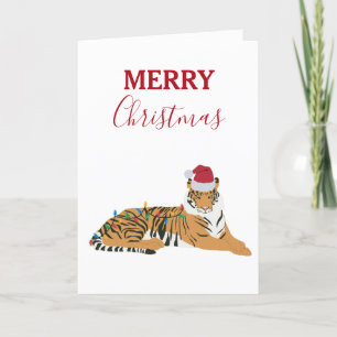 Festiva Navidades Tiger Funny Animal con tarjeta Santa Hat