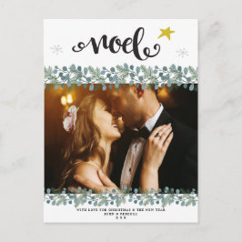 Festiva navidades vacaciones foto postal azul floral