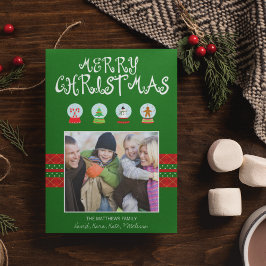 Festiva Navidades verdes nievan globo tarjeta fotográfica 