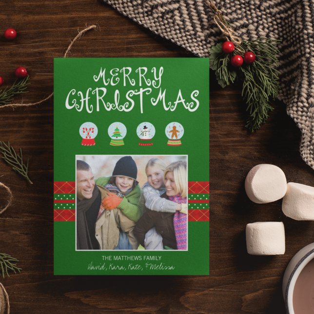 Festiva Navidades verdes nievan globo tarjeta fotográfica  (Subido por el creador)