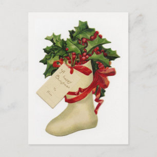 Festiva Navidades victorianos haciendo cola y holly postal