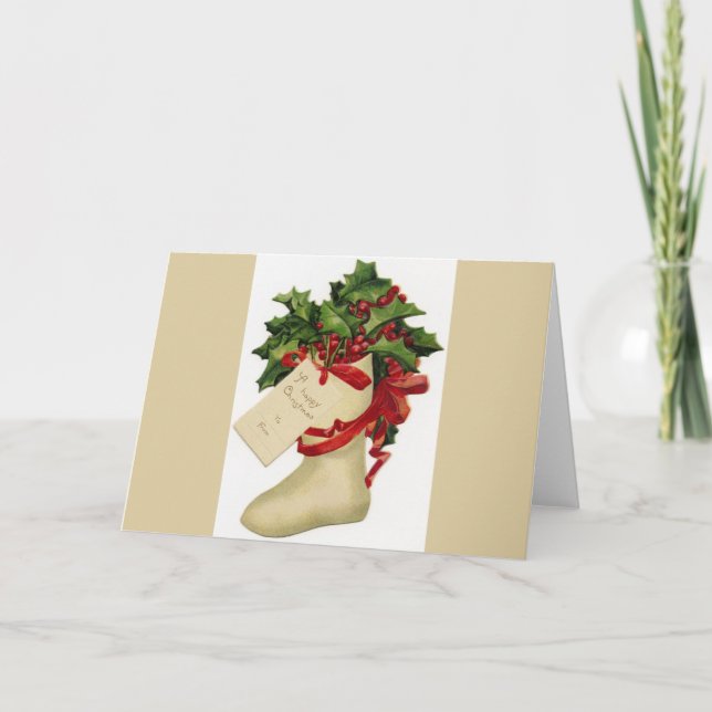 Festiva Navidades victorianos repartiendo tarjeta de felic (Anverso)