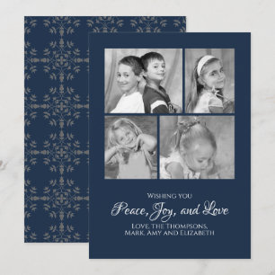 Festiva Navy Blue Elegant Tarjeta fotográfica navideña mul