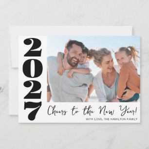 Festiva Negro Audaz Tarjeta de Año Nuevo 2027 Foto Vacacio