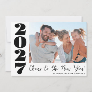 Festiva Negro Audaz Tarjeta de Año Nuevo 2027 Foto Vacacio