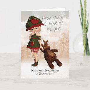 Festiva Nieta Querida Tarjeta de Navidades Santa Retro