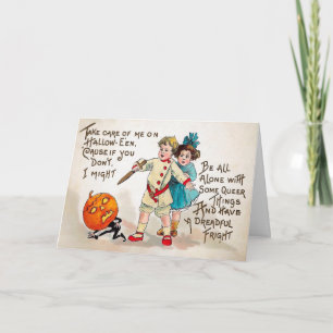 Festiva Niña Vintage con tarjeta Halloween Knife