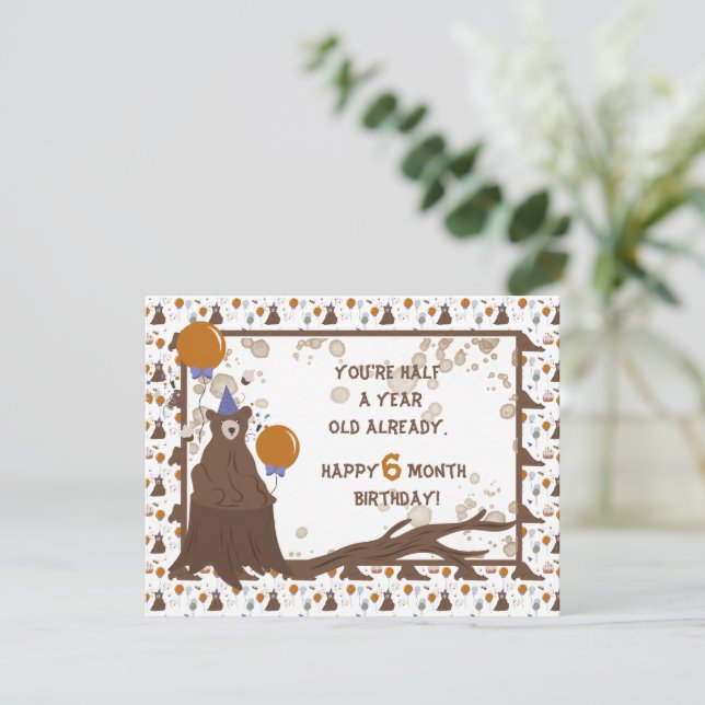 Festiva Niño Bear tarjeta de cumpleaños de medio año (Anverso de pie)