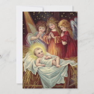 Festiva Niño Jesús de la intemperie en la tarjeta de Navid