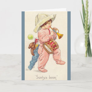 Festiva Niño tamborero jugando con tarjeta de juguetes par