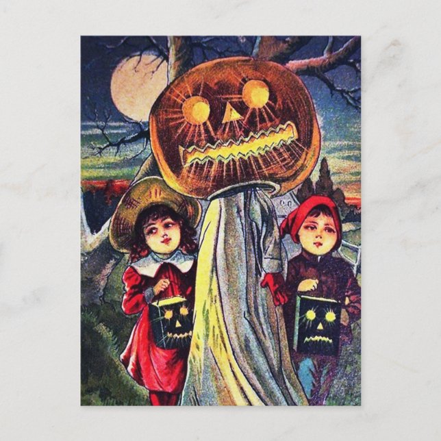 Festiva Niños de Halloween de época y postal de calabaza (Anverso)