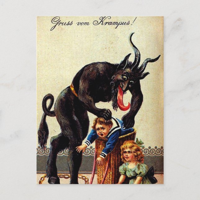 Festiva Niños de Krampus en una postal de Navidades de vac (Anverso)