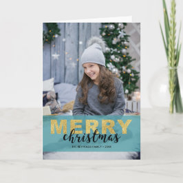 Festiva Nochebuena azul de oro moderno - Tarjeta de foto