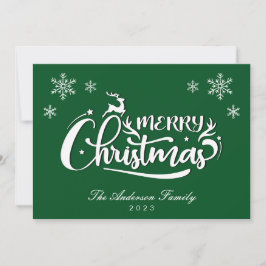 Festiva Nombre De Familia Verde Y Tarjeta De Navidades De