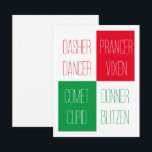 Festiva NOMBRES REINDERES 4.25x5.5 Tarjeta plana<br><div class="desc">Enviar un saludo o crear una invitación con esta tarjeta plana REINDEER NAMES 4.25"x5.5". El diseño es el nombre de todos los renos de Santa. Escriba fácilmente un nombre diferente para reemplazar cualquiera de los existentes con "Personalizar esta plantilla". Agregue un mensaje en la parte posterior con Editar diseño y...</div>